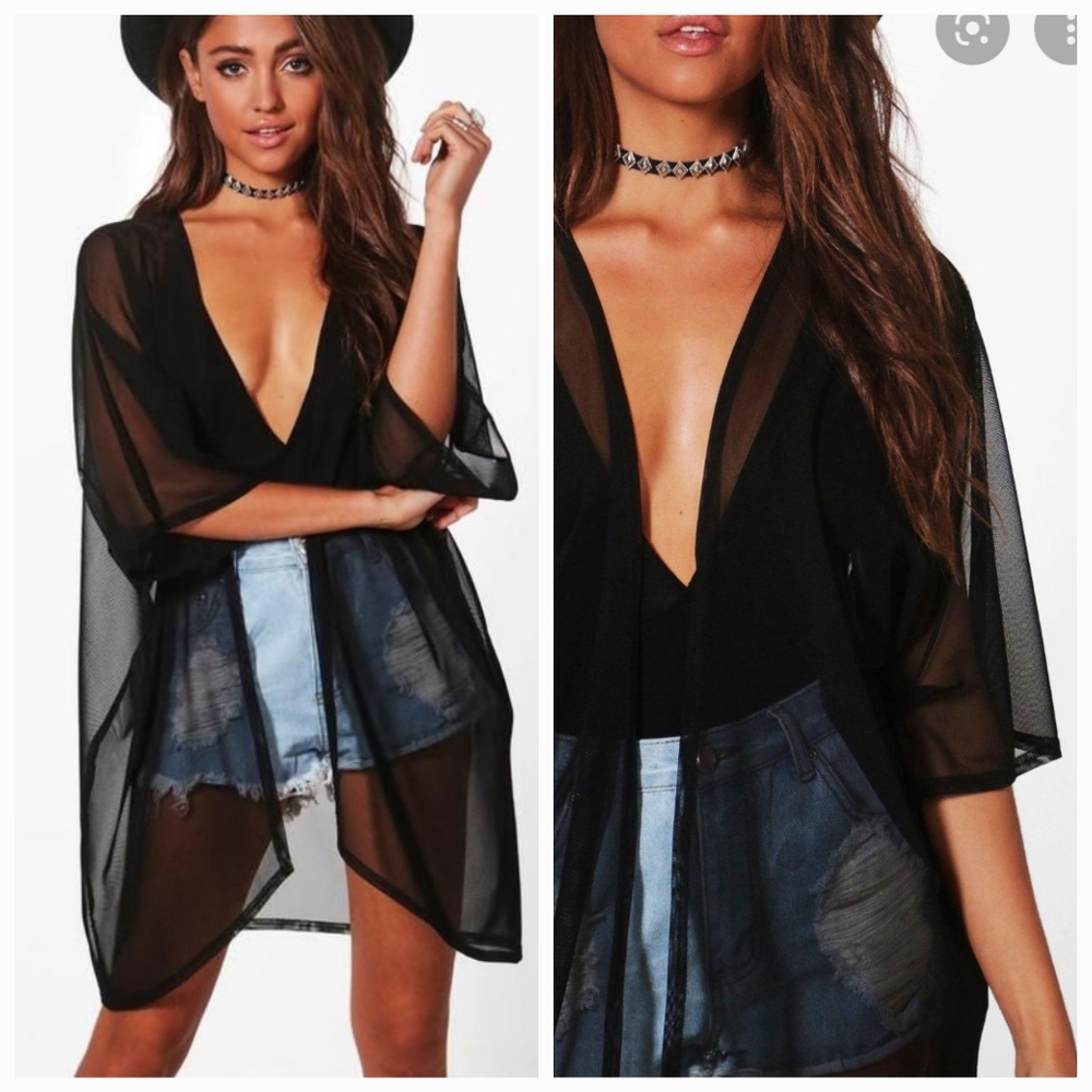 Sheer Mesh Kimono Cover Up